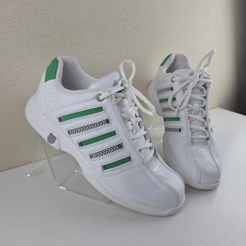 K Swiss Vintage Stripe Shifter White/Green Zig Zag Customizable Stripes Womens 7
